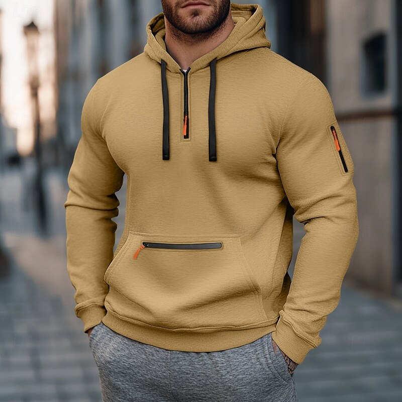 Men's Zip Sweatshirt Tactical Wine Red Black White Navy Blue Blue Hooded Plain Zip Up Front Pocket Sports & Outdoor Casual Daily Streetwear Cool Sportswear Spring &  Fall Clothing Apparel Hoodies4