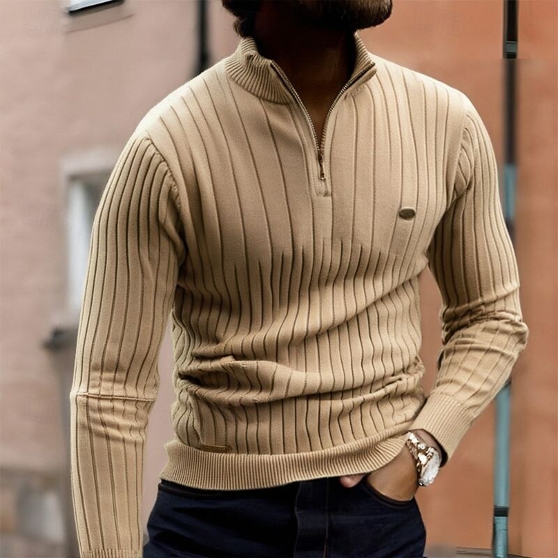 Men's Pullover Sweater Jumper Quarter Zip Sweaters Knit Sweater Ribbed Knit Regular Tops Knitted Plain Half Zip Fashion Casual Vacation Daily Wear Clothing Apparel Fall & Winter Black Navy Blue S M L