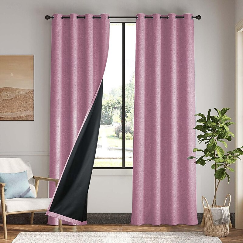 Curtain Drapes Linen Look 100% Blackout Curtains Coated Cotton Linen Fabric  Natural Textured Drapes for Home Decor and Privacy3