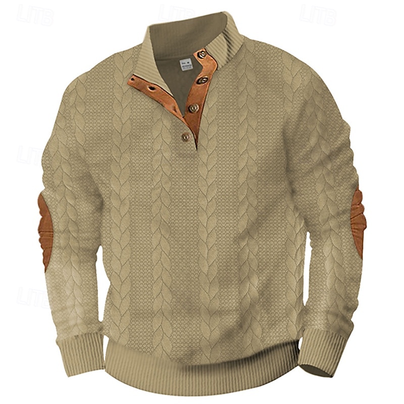 Men's Sweatshirt Polo Sweatshirt Black Navy Blue Brown Khaki Light Grey Standing Collar Plain Textured Sports & Outdoor Casual Daily Streetwear Cool Sportswear Spring &  Fall Clothing Apparel Hoodies