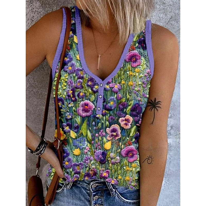 Women's Camisole Tank Top Floral Graphic Vintage Stylish Ethnic Sleeveless Sleeveless V Neck Regular Tops Daily Print Black Pink Light Purple Purple Orange Summer Spring