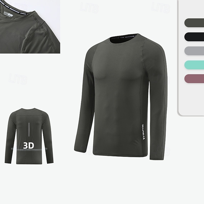 Men's Performance Shirt Sport Tee Shirt Long Sleeve Crew Neck Top Outdoor Quick Dry Sweat wicking anti-odor Breathable Nylon Black Light Green Red Fishing Tennis Running