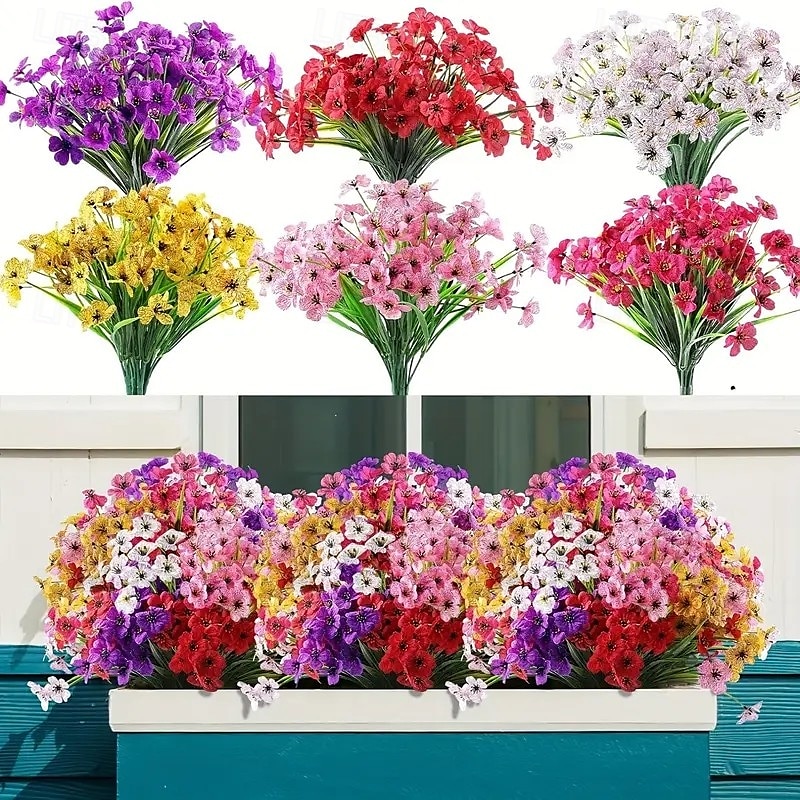 12-Pack Outdoor Artificial Sunflower and Violet Bouquets, UV-Resistant Fade-Proof Mixed Color Faux Flowers for Garden, Wedding, Holiday, Home Decor, Indoor and Outdoor Hanging Basket and Windowsill Decoration