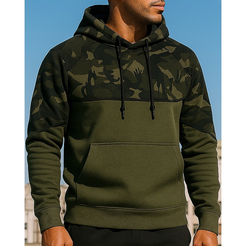 Men's Casual Tops Pullover Hoodie Sweatshirts Hooded Long Sleeve Top Athleisure Camo / Camouflage Sun Protection Windproof Hiking Workout Athletic Sportswear Activewear Black Army Green3