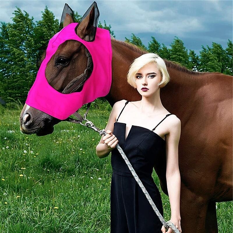 Horse Fly Masks with Ears Head Fly Masks for Horses Smooth Elastic UV Protection Cover from Summer Insect Pests 1PCS3