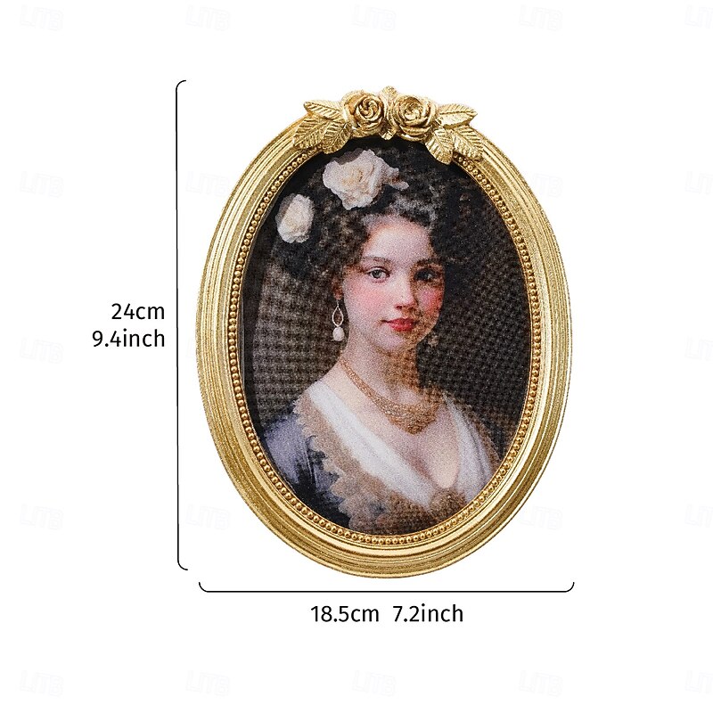 Gold 3D Rose Oval Decorative Photo Frame, European Style Elegant Gold Tabletop Frame, Warm Home Decor for Photo Display and Photography Props4