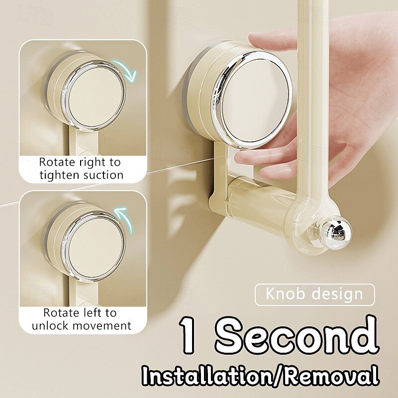 2pcs Multifunctional Sucker Hanging Rod Suction Cup Paper Towel Holder, No Drilling Kitchen Cabinet Wrap Organizer, Plastic Film Rack Dish Cloth Hanger2