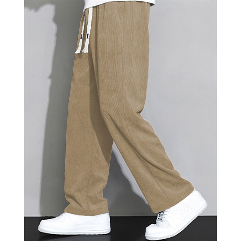 Men's Corduroy Pants Trousers Casual Pants Pocket Elastic Waist Drawstring Plain Comfort Sports Outdoor Daily Fashion Casual Blue Khaki Micro-elastic