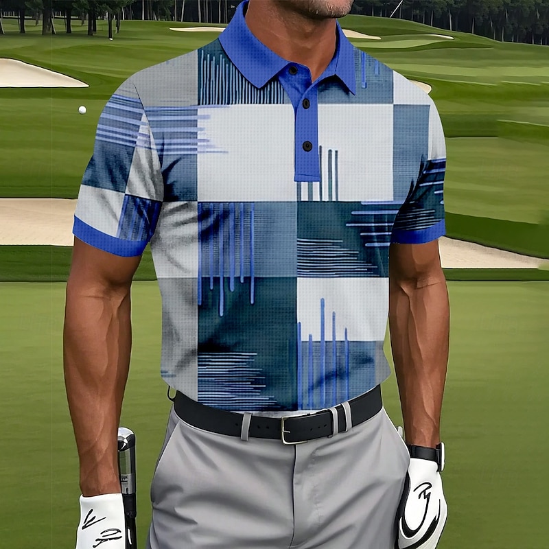 Men's Color Block Golf Polo Sports Polo Shirts Short Sleeve Polo Shirts Collared Shirts Casual Athleisure Buttons Summer Red Blue Purple