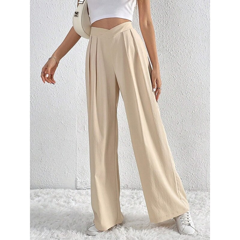 Women's Wide Leg Pants Trousers Streetwear Casual Long High Waist Plain Breathability Soft Micro-elastic Vacation Street Daily Wear Black Pink Light Blue Apricot Fall Regular Fit4