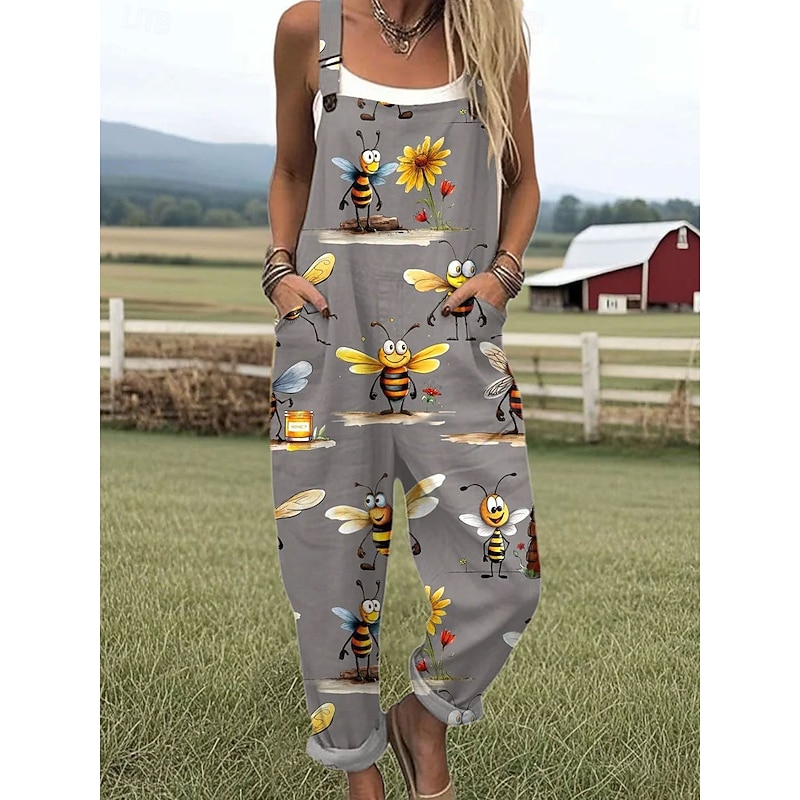 Women's Dungarees Active Graphic Sleeveless Wide Leg Print Vacation Street Loose Fit Yellow Blue Purple Summer4