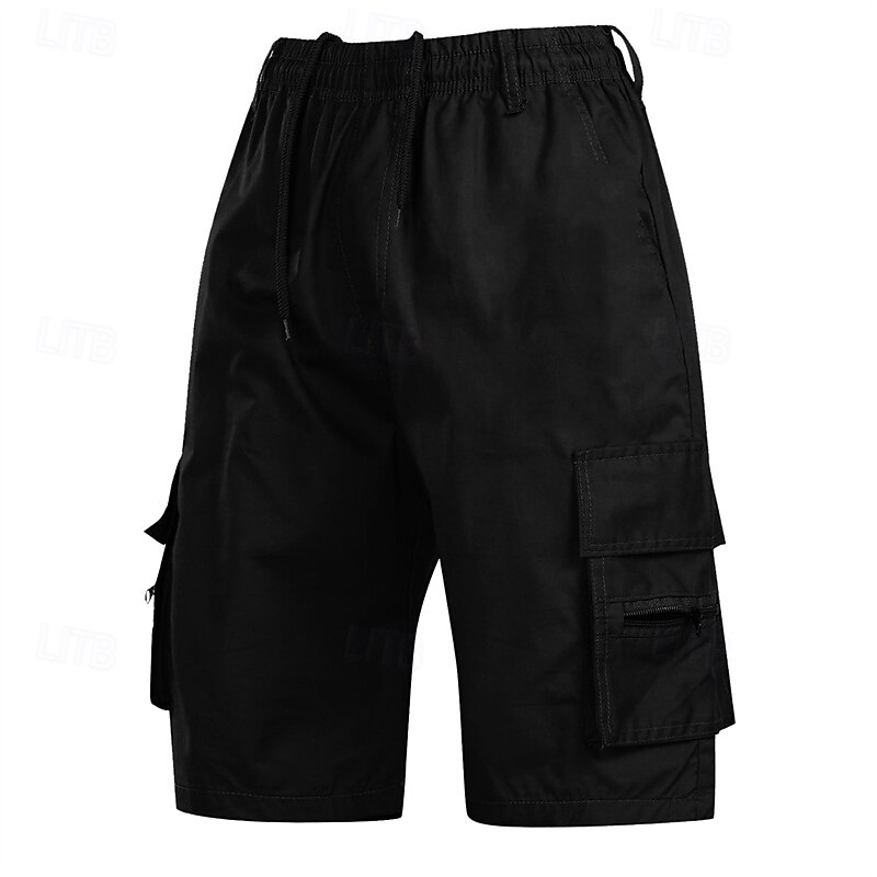 Men's Cargo Shorts Shorts Summer Shorts Elastic Waist Drawstring Multi Pocket Plain Comfort Wearable Knee Length Outdoor Sport Daily Fashion Casual Black Army Green4
