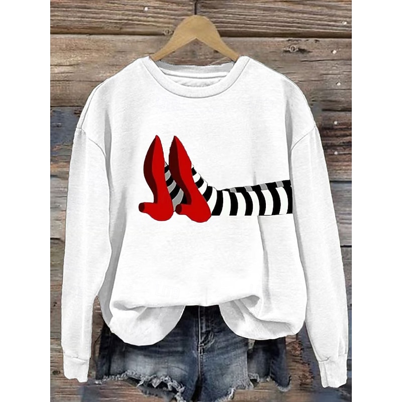 Halloween Women's Sweatshirts Witch Graphic Casual Long Sleeve Crew Neck Regular Tops Street Dailywear Casual Print Black White Light Green Blue Orange Spring Fall Winter2