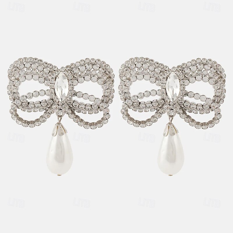 Women's Stud Earrings Geometrical Drop Precious Bowknot Elegant Fashion Pearl Earrings Jewelry Silver For Wedding Party Gift 1 Pair2