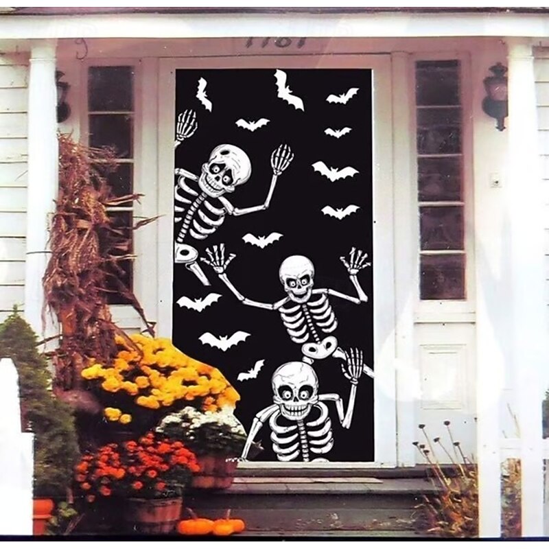 4 Sheets Halloween Skeleton and Ghost Window Decals Wall Sticker, Spooky Skull Pumpkin Spider Door and Wall Clings for Halloween Party Home Window Decorations3