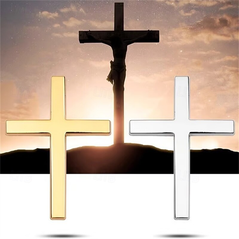 4Pcs Metal Jesus Christ Cross Badge Stickers, 3D Metal Cross Emblem Decal for Car Motorcycle E-Bike, Rear Tail Logo Decoration for Vehicle Modification