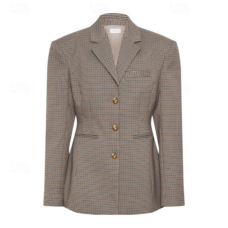 Women's Blazer Warm Comfortable Pocket Buttons Fashion Plaid Outdoor Holiday Single Breasted Regular Turndown Regular Fit Long Sleeve Outerwear Black Fall Winter2