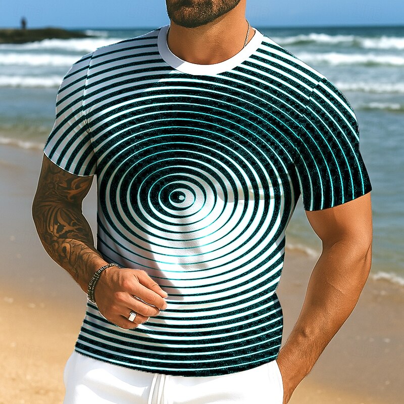 Men's Optical Illusion 3D Geometic T Shirt Short Sleeve T shirt 3D Print Crew Neck Shirt Exaggerated Designer Party Street Casual Black Blue Green Summer Spring All Seasons Clothing Apparel S M L XL3