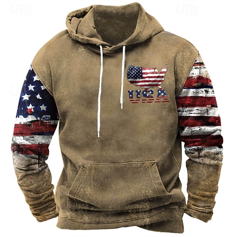 Men's Hoodie Black Army Green Navy Blue Blue Brown Hooded National Flag Pocket Sports & Outdoor Daily Holiday Polyester Streetwear Basic Casual Spring Autumn / Fall Clothing Apparel Hoodies