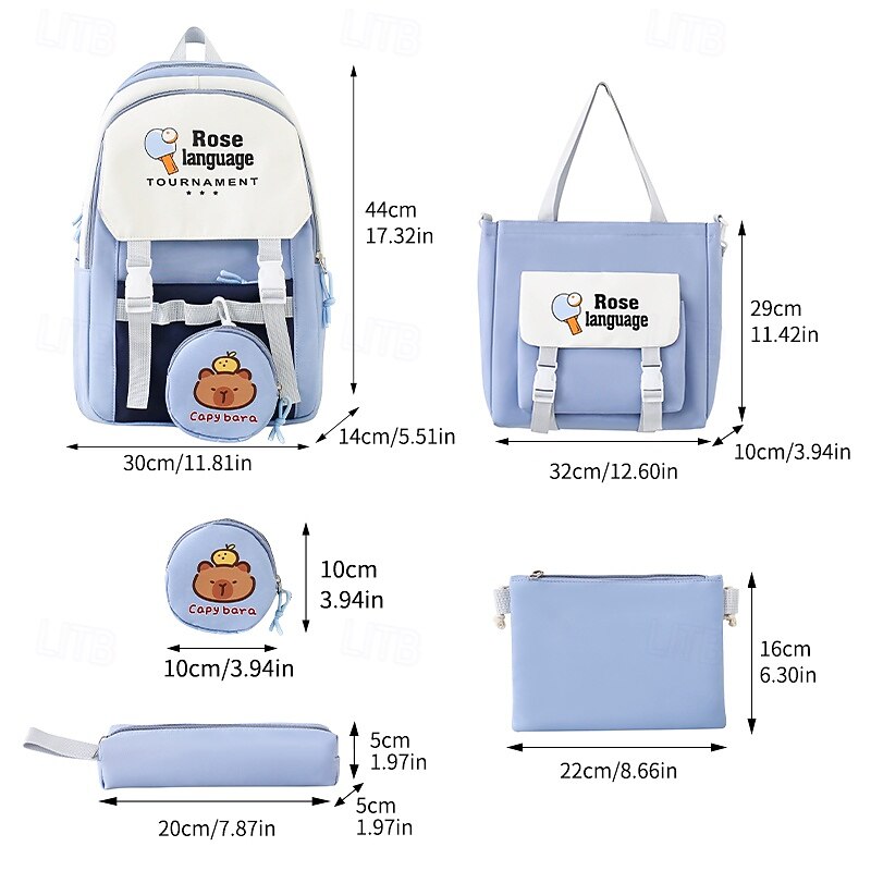 Back to School 4-Piece Pink Backpack Set for Girls – Includes School Bag, Tote, Pencil Case & Coin Purse – Cute Cartoon Design, Lightweight & Durable2