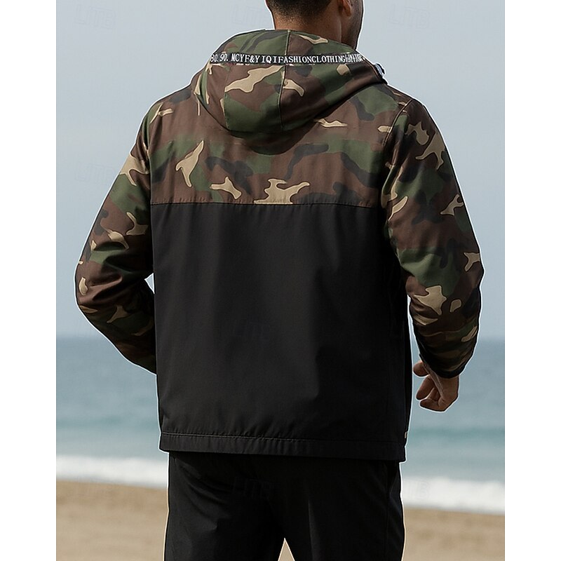 Men's Running Jacket Outdoor Jacket Hooded Jacket Pocket Long Sleeve Top Athleisure Camo / Camouflage Windproof Outdoor Running Yoga Sportswear Activewear Red Blue Green2