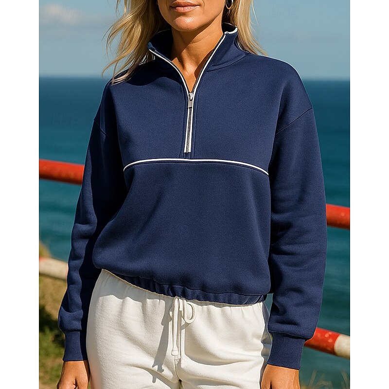 Women's Pullover Sweatshirt Casual Hoodies Half Zip Long Sleeve Top Athleisure Fall Solid Colored Sun Protection Windproof Outdoor Jogging Running Sportswear Activewear Black White Khaki4