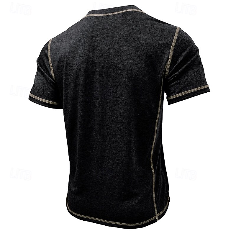 Men's Henley Shirt Cotton Shirt Tee Short Sleeve Solid Color Plain Solid Fashion Designer Casual Color Block Buttons Henley Outdoor Casual Daily Summer Dark Grey Black Blue Henley T-Shirt3