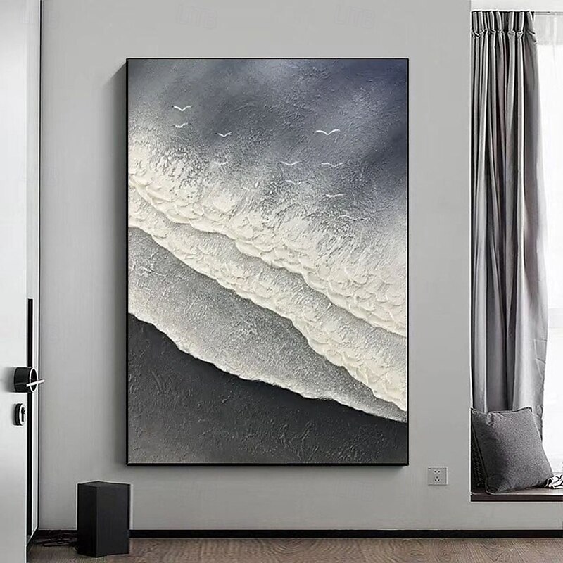 Handmade wave oil painting Hand Painted waves Oil Painting Wall Modern Fashion Abstract White Black Wave Canvas Painting Home Decoration Decor frame Canvas Paingtings