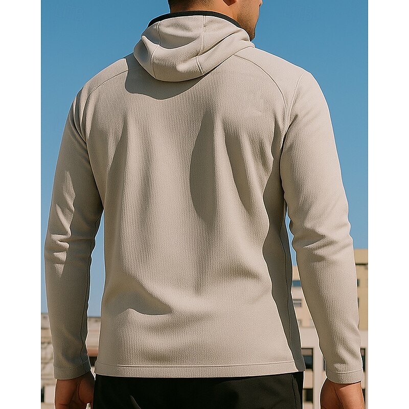 Men's Casual Tops Pullover Hoodie Sweatshirts Zip Up Pocket Long Sleeve Top Athleisure Solid Colored Quick Dry Breathable Hiking Workout Athletic Sportswear Activewear Black White Khaki2