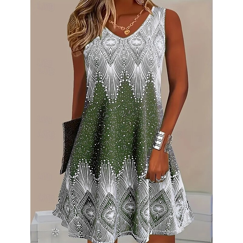 Women's Mini Dress Sundress A Line Dress Summer Dress Casual Daily Beach Regular Fit Ombre Graphic Galaxy Sleeveless Crew Neck V Neck Light Green Blue Light Purple Summer Spring4