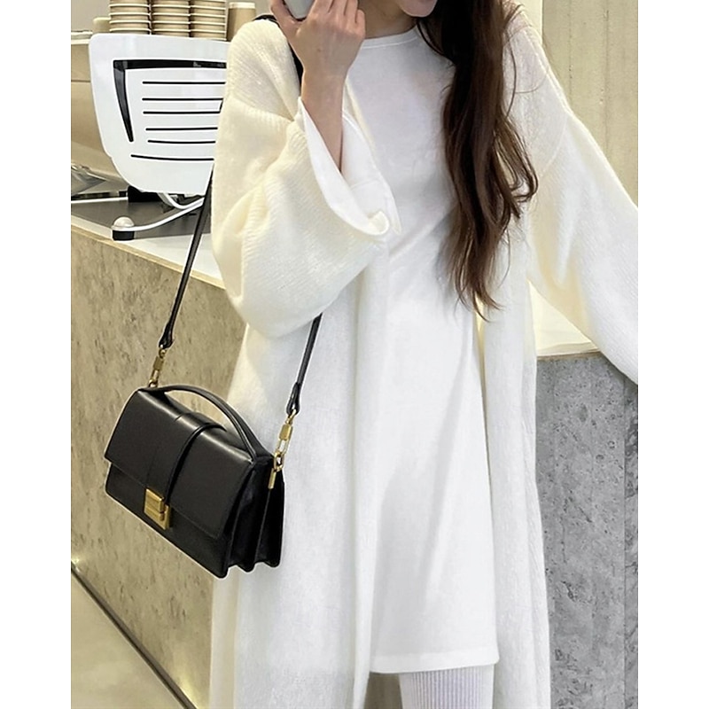 Women's Sweater Cardigan Fashion Streetwear Daily Solid Color Ribbed V Neck Knitted Long Sleeve Long Tops Knit Holiday Going out Weekend White Pink Fall Winter4