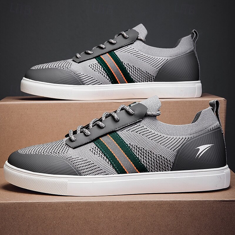 Men's Breathable Knit Sneakers with Striped Detail – Fashion Lace-Up Trainers for Streetwear, Gym & Everyday Outings4