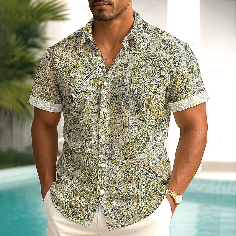 Men's Paisley Floral Print Flowers Shirt Summer Shirt Button Up Shirt Short Sleeve Ethnic Vintage Retro Outdoor Vacation Dailywear Summer Spring Turndown 3D Print Collared Shirts Front One Pocket
