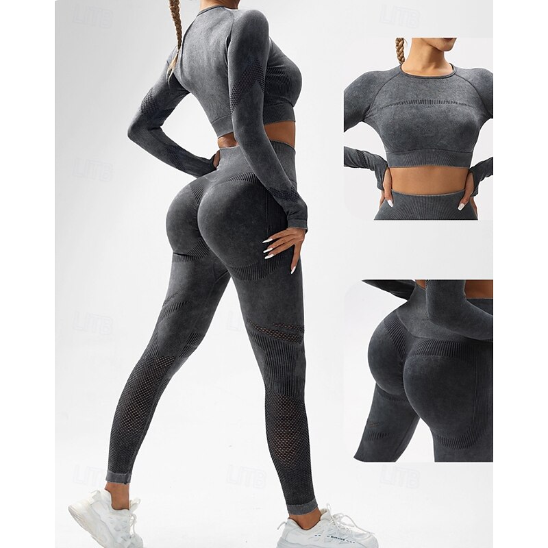 Women's 2 Pieces Yoga Sweatsuit Lounge Outfits  Fall Solid Color Clothing Suit ArmyGreen Black Gym Workout High Waist Stretchy Breathable Long Sleeve Sport Activewear Slim