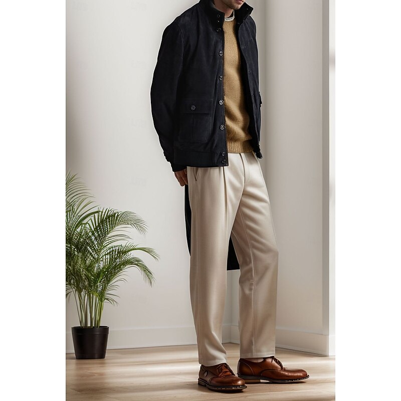 Men's Bomber Jacket Work Casual Durable Pocket Classic Spring Fall Winter Solid Color Active Vintage Stand Collar Regular Black Khaki Army Green Jacket4