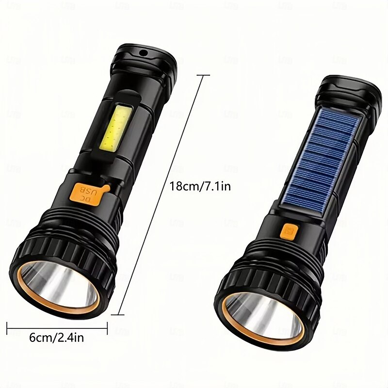Solar Powered Usb Charging Camping Flashlight Lighting Multifunctional Emergency Light  1PC4