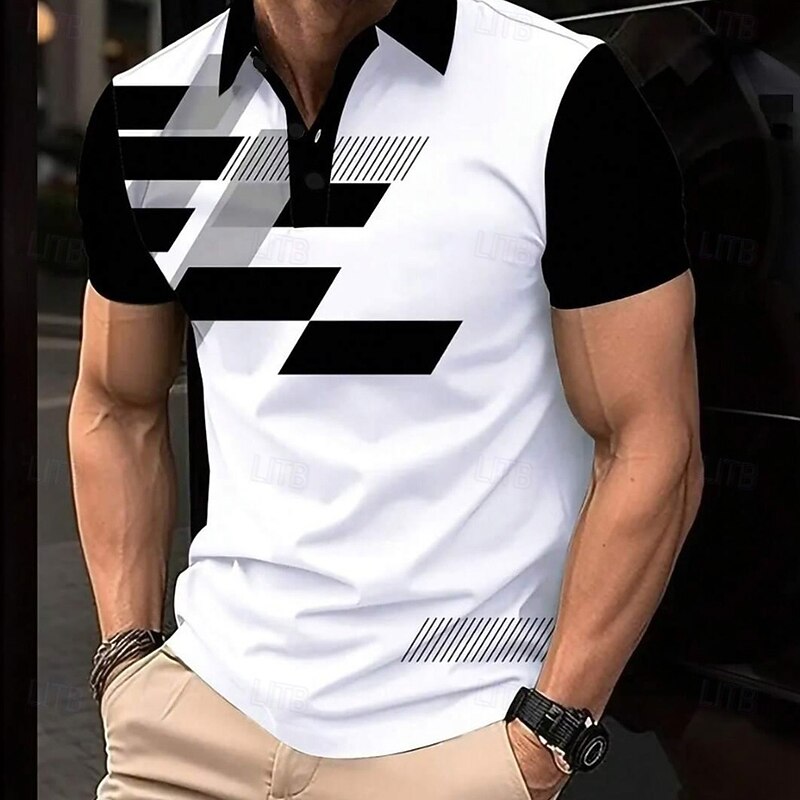 Men's Geometric Polo Short Sleeve Polo Shirts Collared Shirts Business Casual School Outdoor Daily Wear Home Wear Buttons 3D Print Summer Spring Fall Yellow Red Blue2