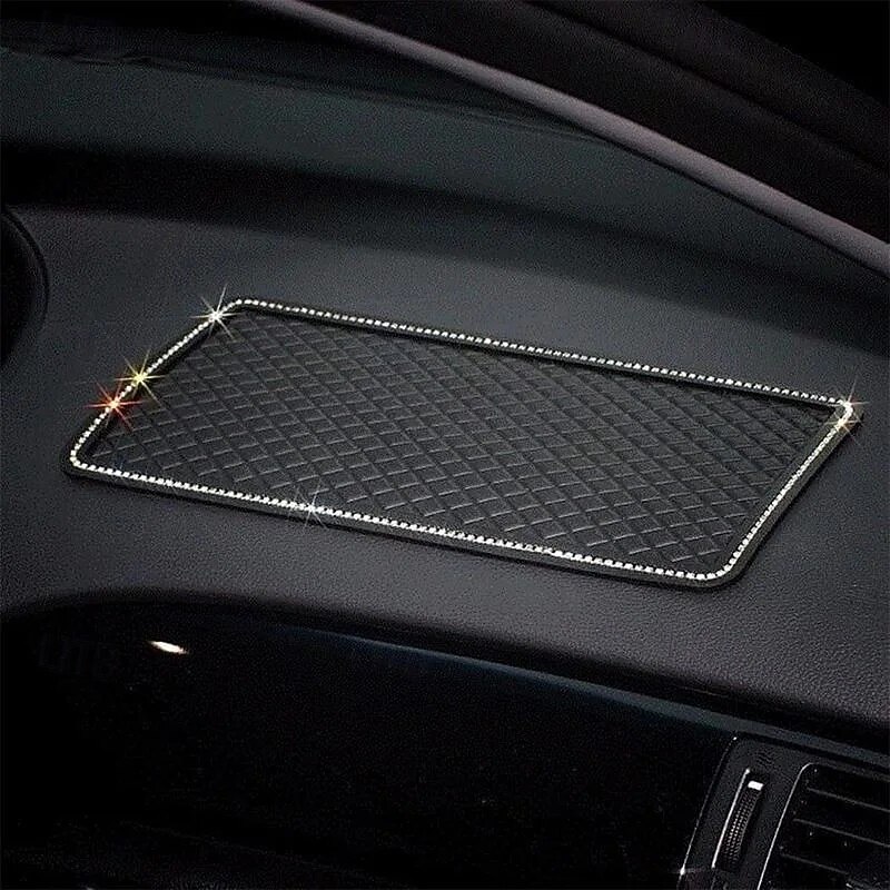 Car Rhinestone Anti Slip Mat, Bling Feather Design Dashboard Phone Pad, Non-Slip Car Interior Decor Mat for Mobile Phones and Small Items3