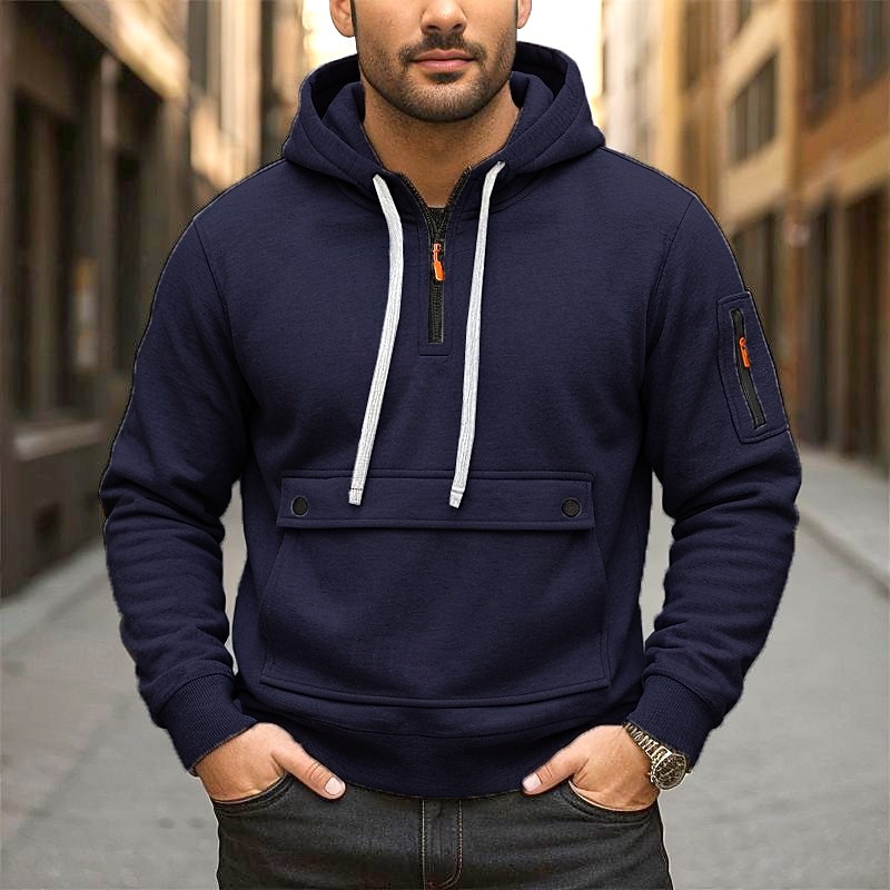 Men's Hoodie Quarter Zip Hoodie Fleece Hoodie Tactical Hoodie Black Navy Blue Khaki Light Grey Dark Gray Hooded Plain Pocket Sports & Outdoor Casual Daily Streetwear Cool Sportswear Spring &  Fall4