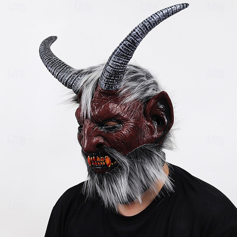 Halloween Devil Mask for Adults, Scary Fallen Angel Lucifer Latex Face Mask, Full Head Demon Mask with Horns for Cosplay, Costume Party, and Halloween Decorations4