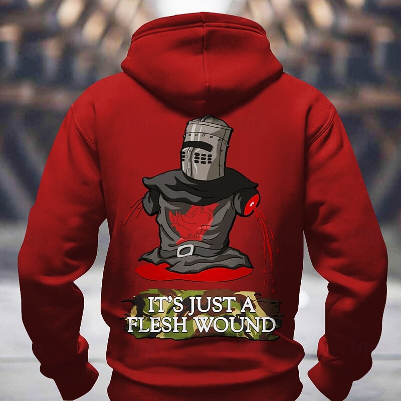 Monty Python Funny Graphic Mens Black Hoodie - It's Just A Flesh Wound Long Sleeve Sweatshirt2