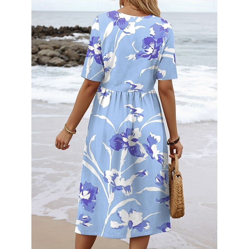 Women's Midi Dress Casual Dress A Line Dress Summer Dress Vacation Casual Holiday Loose Fit Floral Graphic Half Sleeve Crew Neck Yellow Pink Blue Green Summer Spring2