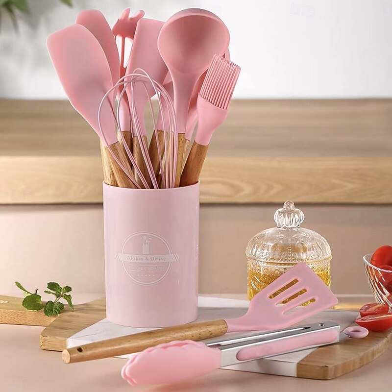 12-Piece Silicone Kitchen Utensil Set, Non-Stick Cooking Tools Including Spatula, Turner, Tongs, and Whisk, Heat Resistant Silicone Cooking Utensils for Baking and Stirring4