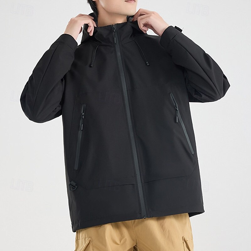 Men's Softshell Jacket Hiking Jacket Outdoor Waterproof Windproof Hiking Outfits Hiking Clothes Spring Autumn / Fall Top Camping / Hiking / Caving Running Solid Color Dark Grey Black Red2