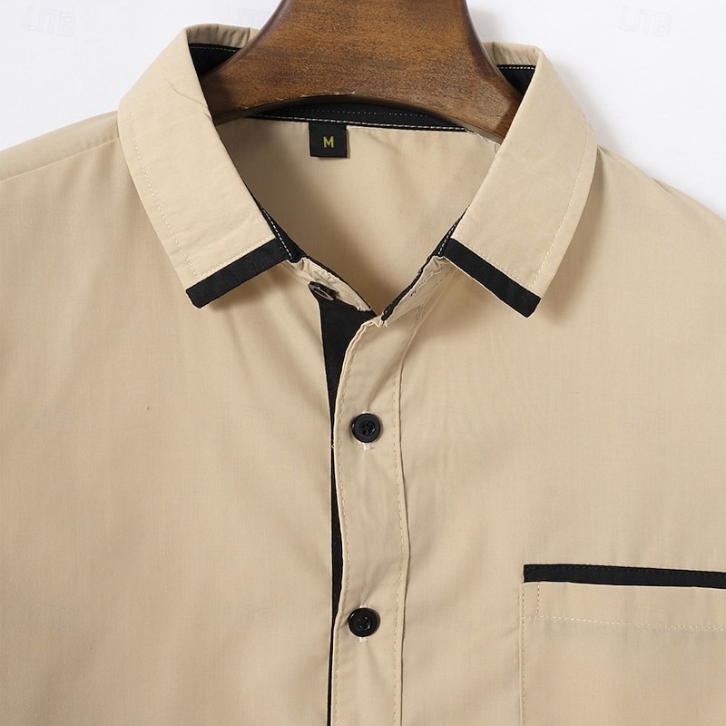 Men's Shirt Dress Shirt Button Down Shirt Non Iron Shirt Button Up Shirt Color Block Wedding Business Light Blue White Wine khaki Long Sleeve Turndown Spring &  Fall All Seasons Clothing Apparel2