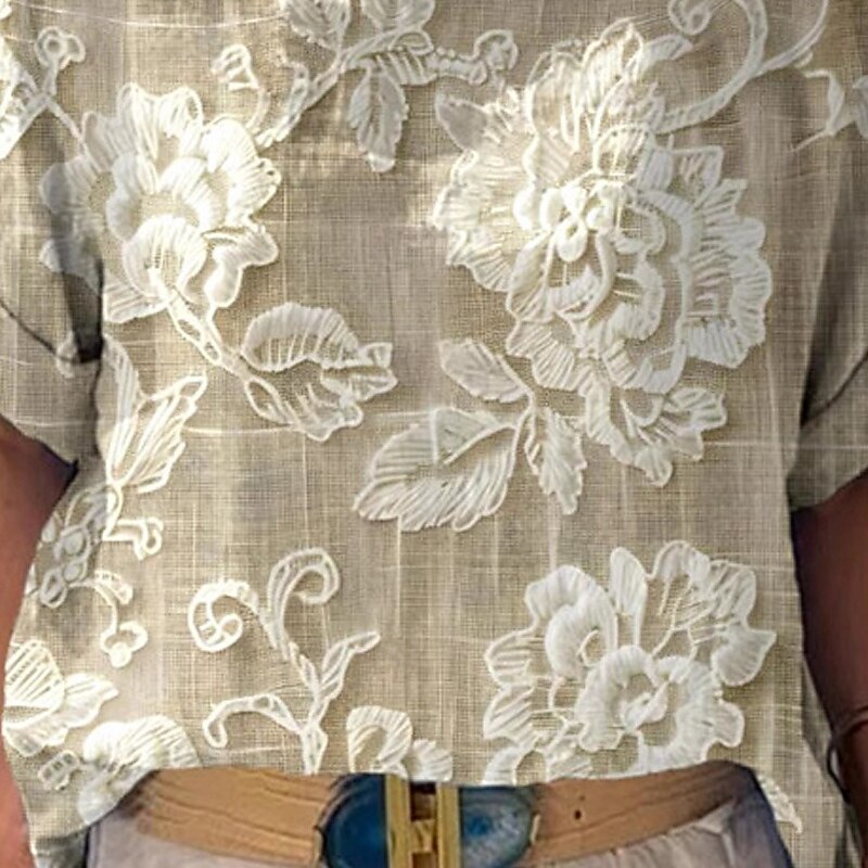 Women's T Shirt Tee Top Floral Fashion Modern 3/4 Length Sleeve Crew Neck Regular Tops Daily Going out Weekend Print Khaki Summer Spring2