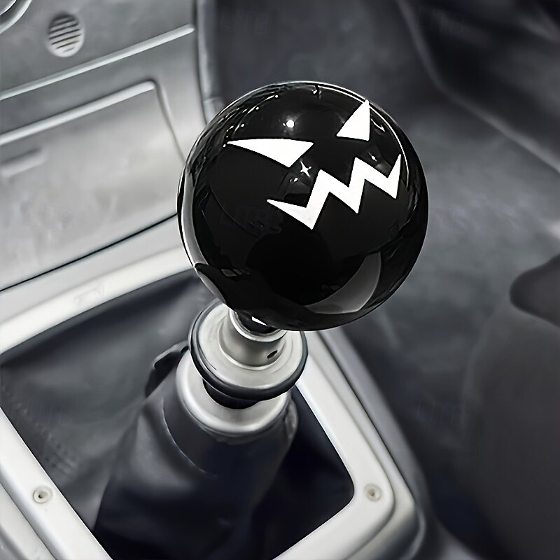 1pc Halloween Devil Acrylic Gear Shift Knob Durable Black with White Expression Design Fun Car Interior Accessory Ideal Gift Vehicle Gear Control Themed Interior Item Fit Knob Halloween Decorations
