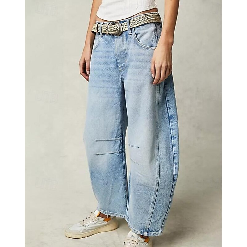 Women's Slacks Straight Casual Full Length Natural Plain Side Pockets Comfy Street Casual Daily Black White Brown Khaki Spring Fall Loose Fit