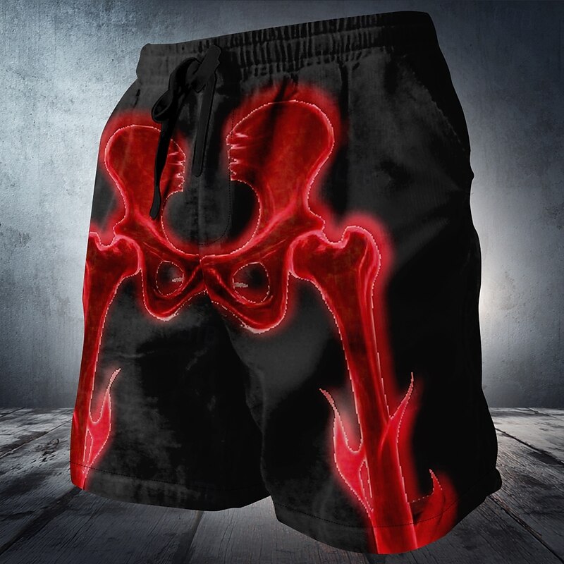 Men's Glow in the Dark Bone Skeleton Sweat Shorts Beach Shorts Terry Shorts Mid Waist Dark Punk Gothic Style Holiday 3D Print with Side Pocket Elastic Drawstring Waist Designer Clothing Apparel2