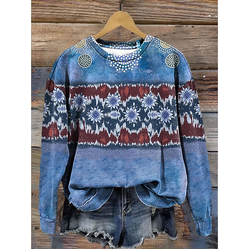 Women's Pullover Sweatshirt Graphic Tribal Abstract Fashion Casual Long Sleeve Crew Neck Regular Tops Street Dailywear Casual Print Blue Purple Khaki Fall Winter2